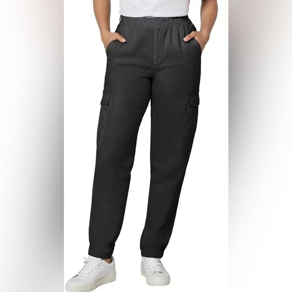 NWT GAP Twill Cargo Pants Women’s L Black Soft Pockets Elastic Pull-on High-Rise